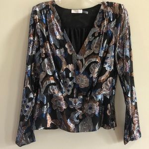 Ramy Brook top Trey Floral Metallic